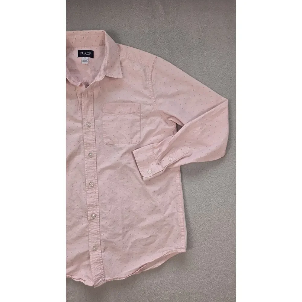 The Children’s Place Boys Pink Button Up Shirt Size 16 XXL Long Sleeve Cotton